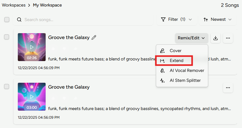 カバーする楽曲を選択